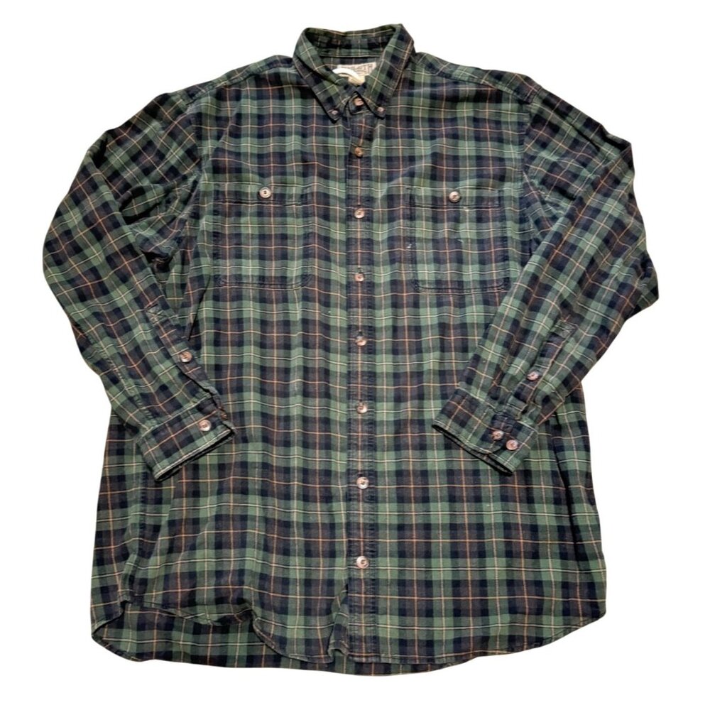 Duluth Trading Shirt Sz XLT Green Black Button Down Heavy Duty Big Tall Mens